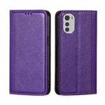 For Motorola Moto E32 4G Grid Texture Magnetic Flip Leather Phone Case(Purple)