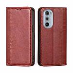 For Motorola Edge 30 Pro / Edge+ 2022 Grid Texture Magnetic Flip Leather Phone Case(Red)