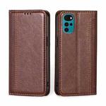 For Motorola Moto G22 Grid Texture Magnetic Flip Leather Phone Case(Brown)