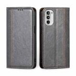 For Motorola Moto G52 4G / Moto G82 5G Grid Texture Magnetic Flip Leather Phone Case(Grey)