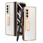 For Samsung Galaxy Z Fold3 Cross Texture Integrated Electroplating Hinge Flip Phone Case with Pen Slot(White)