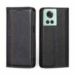 For OnePlus Ace / 10R Grid Texture Magnetic Flip Leather Phone Case(Black)