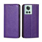 For OnePlus Ace / 10R Grid Texture Magnetic Flip Leather Phone Case(Purple)