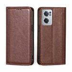For OnePlus Nord CE 2 5G Grid Texture Magnetic Flip Leather Phone Case(Brown)