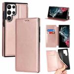 For Samsung Galaxy S22 Ultra  5G Card Slots Flip Leather Phone Case(Rose Gold)