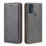 For TCL 20B 6159K Grid Texture Magnetic Flip Leather Phone Case(Grey)