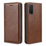 For TCL 205 Grid Texture Magnetic Flip Leather Phone Case(Brown)