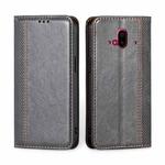 For Fujitsu Arrows F-52B Grid Texture Magnetic Flip Leather Phone Case(Grey)