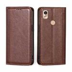 For Kyocera KY-51B Grid Texture Magnetic Flip Leather Phone Case(Brown)