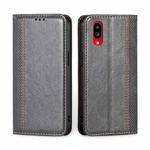 For Sharp Simple Sumaho 6 / A201SH Grid Texture Magnetic Flip Leather Phone Case(Grey)