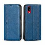 For Sharp Simple Sumaho 6 / A201SH Grid Texture Magnetic Flip Leather Phone Case(Blue)