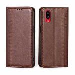 For Sharp Simple Sumaho 6 / A201SH Grid Texture Magnetic Flip Leather Phone Case(Brown)