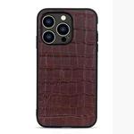 For iPhone 14 Pro Crocodile Texture Genuine Leather Phone Case (Brown)