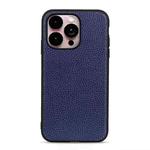 For iPhone 14 Pro Max Litchi Texture Genuine Leather Phone Case (Blue)