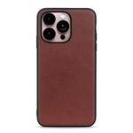 For iPhone 14 Pro Max Lambskin Texture Genuine Leather Phone Case (Brown)