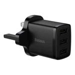 Baseus 17W 3 USB Travel Charger, UK Plug(Black)