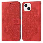 For iPhone 13 Mandala Embossed Flip Leather Phone Case(Red)