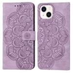 For iPhone 13 Mandala Embossed Flip Leather Phone Case(Purple)