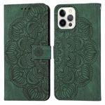 For iPhone 13 Pro Mandala Embossed Flip Leather Phone Case (Green)