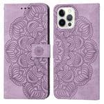 For iPhone 13 Pro Max Mandala Embossed Flip Leather Phone Case (Purple)