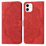 For iPhone 12 mini Mandala Embossed Flip Leather Phone Case (Red)