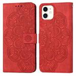 For iPhone 11 Mandala Embossed Flip Leather Phone Case (Red)