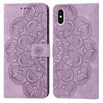 For iPhone X / XS Mandala Embossed Flip Leather Phone Case(Purple)