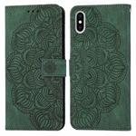 For iPhone X / XS Mandala Embossed Flip Leather Phone Case(Green)