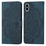 For iPhone X / XS Mandala Embossed Flip Leather Phone Case(Blue)