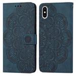 For iPhone XS Max Mandala Embossed Flip Leather Phone Case(Blue)