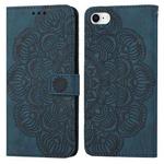 For iPhone SE 2022 / SE 2020 / 8 / 7 Mandala Embossed Flip Leather Phone Case(Blue)