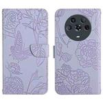For Honor Magic4 Skin Feel Butterfly Peony Embossed Leather Phone Case(Purple)