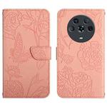 For Honor Magic4 Skin Feel Butterfly Peony Embossed Leather Phone Case(Pink)