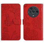 For Honor Magic4 Skin Feel Butterfly Peony Embossed Leather Phone Case(Red)