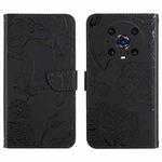 For Honor Magic4 Pro Skin Feel Butterfly Peony Embossed Leather Phone Case(Black)