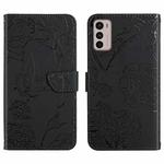 For Motorola Moto G42 Skin Feel Butterfly Peony Embossed Leather Phone Case(Black)