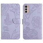 For Motorola Moto G42 Skin Feel Butterfly Peony Embossed Leather Phone Case(Purple)