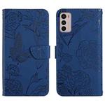 For Motorola Moto G42 Skin Feel Butterfly Peony Embossed Leather Phone Case(Blue)