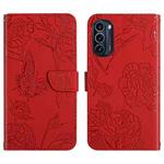 For Motorola Moto G52J 5G Skin Feel Butterfly Peony Embossed Leather Phone Case(Red)