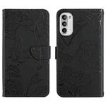 For Motorola Moto G71S Skin Feel Butterfly Peony Embossed Leather Phone Case(Black)