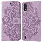 For Samsung Galaxy A01 Mandala Embossed Flip Leather Phone Case(Purple)