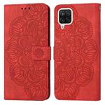 For Samsung Galaxy A12 Mandala Embossed Flip Leather Phone Case(Red)