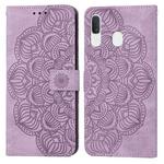 For Samsung Galaxy A20e Mandala Embossed Flip Leather Phone Case(Purple)