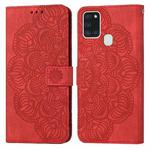 For Samsung Galaxy A21s Mandala Embossed Flip Leather Phone Case(Red)