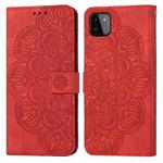 For Samsung Galaxy A22 5G Mandala Embossed Flip Leather Phone Case(Red)