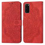 For Samsung Galaxy S20 Mandala Embossed Flip Leather Phone Case(Red)