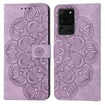For Samsung Galaxy S20 Ultra Mandala Embossed Flip Leather Phone Case(Purple)