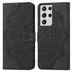 For Samsung Galaxy S21 Ultra 5G Mandala Embossed Flip Leather Phone Case(Black)