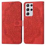 For Samsung Galaxy S21 Ultra 5G Mandala Embossed Flip Leather Phone Case(Red)