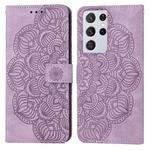 For Samsung Galaxy S21 Ultra 5G Mandala Embossed Flip Leather Phone Case(Purple)